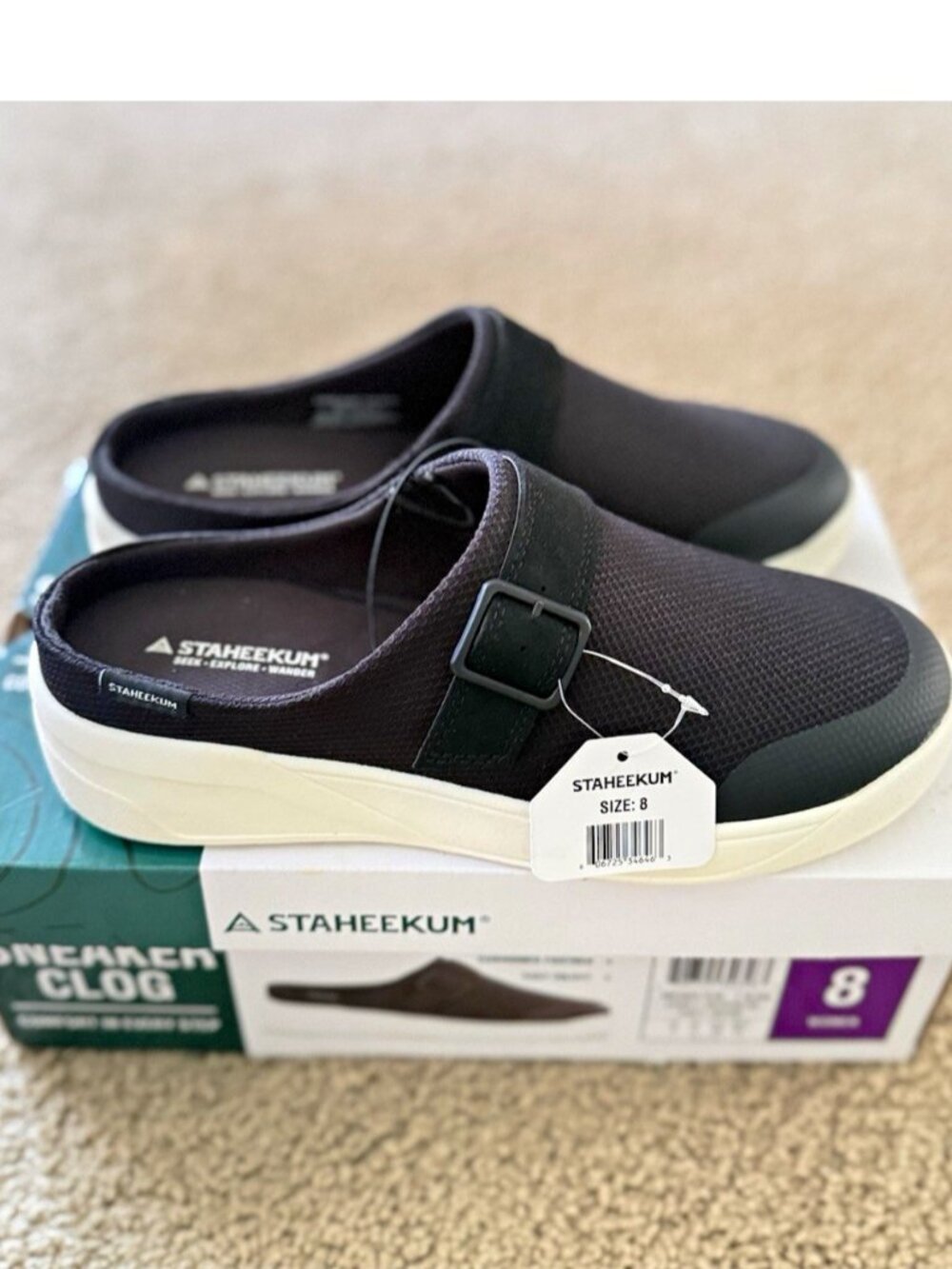 Staheekum Sneaker Clog Women's 8 Black Slip-On Buckle Cushioned Comfort